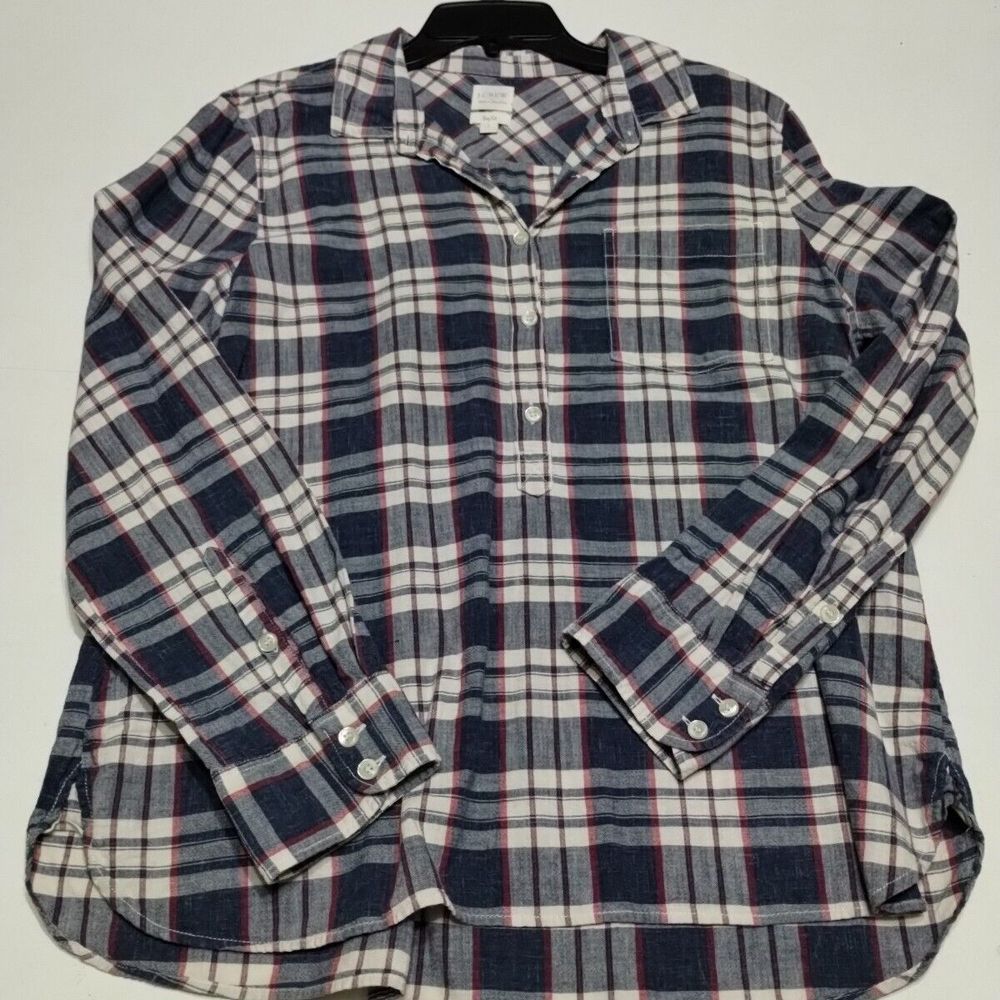 J.Crew Homespun LS Boyfit Popover Shirt Plaid Style C8263 100% Cotton Large EUC